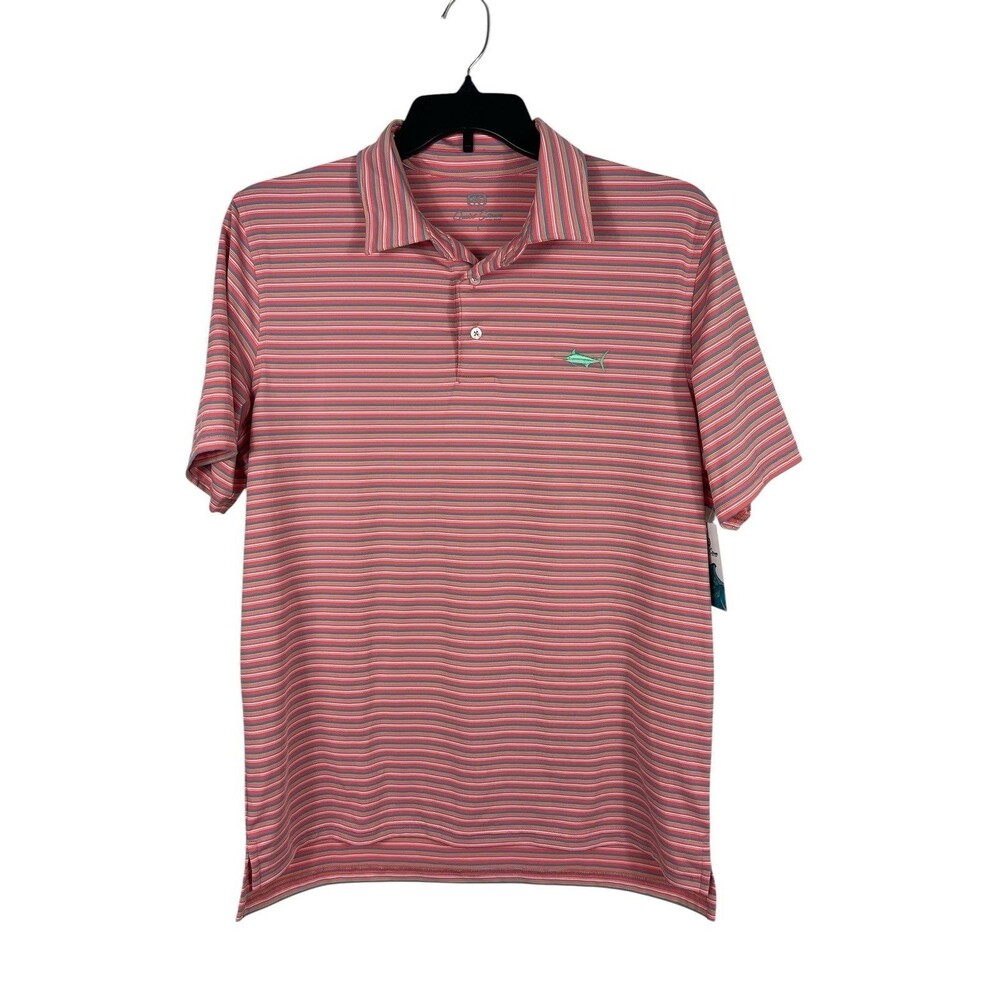 Quiet Storm Taylor SS Performance Polo Mens L Pink Blue Striped Golf Shirt NWT